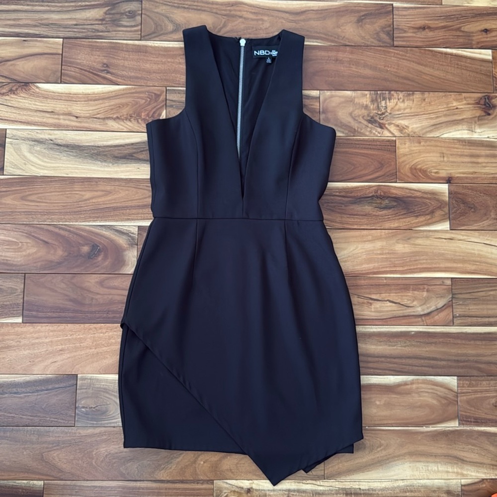 NBD deep V neck mini dress with asymmetric hem